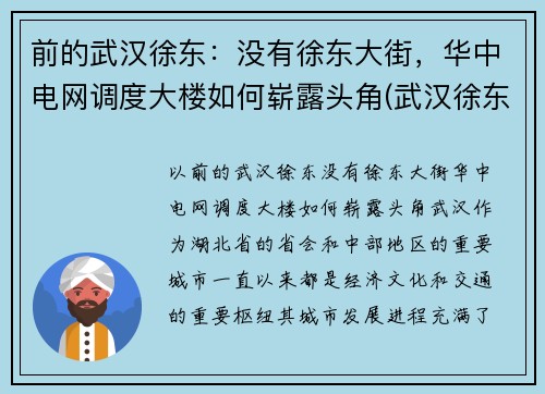 前的武汉徐东：没有徐东大街，华中电网调度大楼如何崭露头角(武汉徐东变电站)